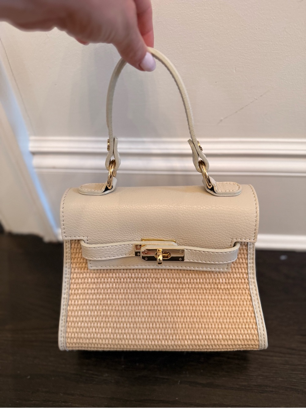Italian Women's Cream Woven Top-Handle Bag